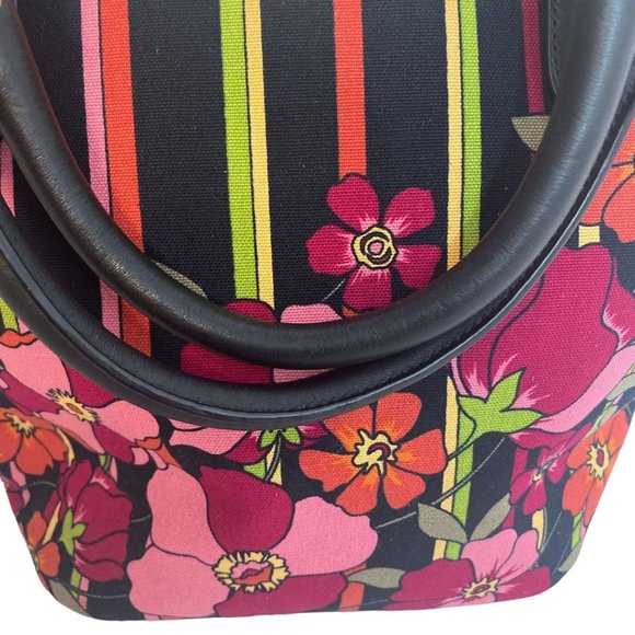 Talbots Floral Stripe Satchel - Black and Pink - Picture 12 of 15